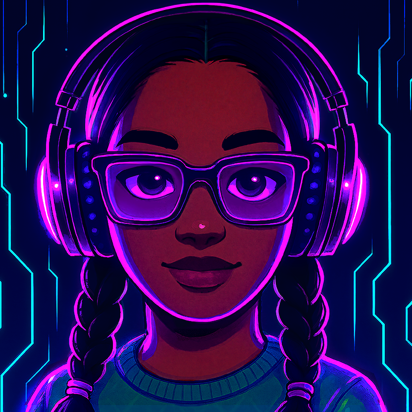 Neon-style black girl with headphones